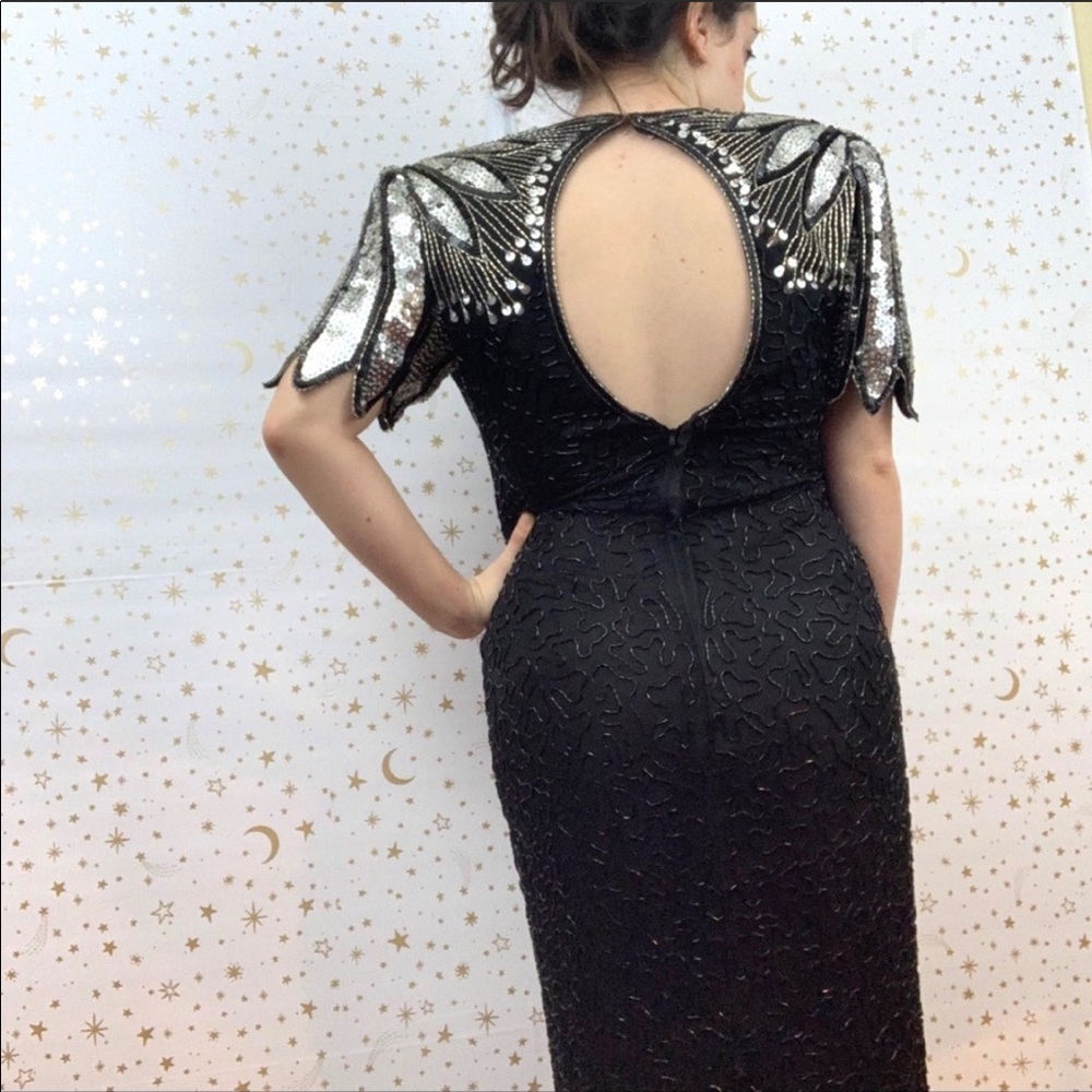 Vintage | Full Length Sequin Beaded Black Dress - Picture 2 of 8